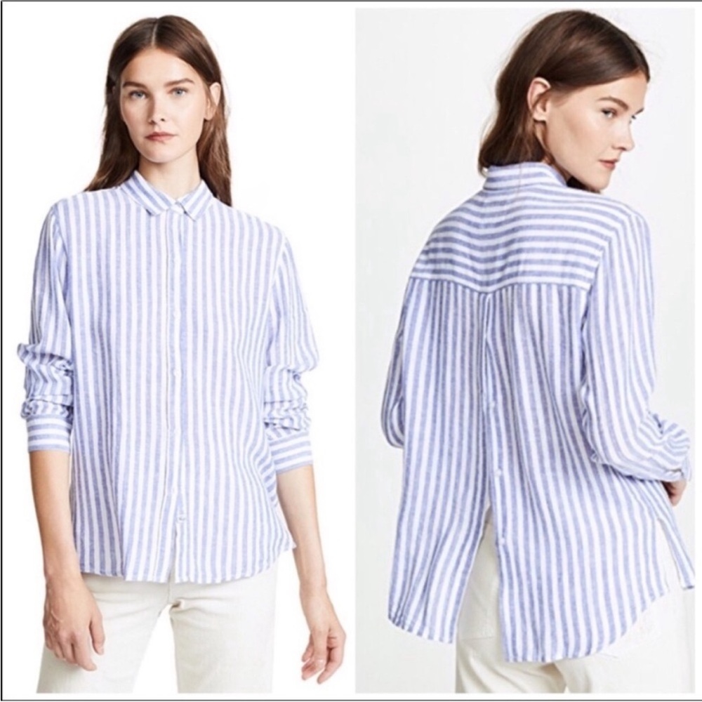 Rails Striped Button-Up Shirt Size Large Linen Blend Sydney Boracay